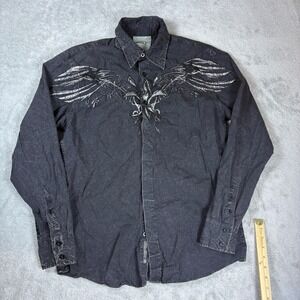 Roar Shirts Mens M Dynasty Embroidered Wing Fleur-De-Lis Black Y2K Rocker
